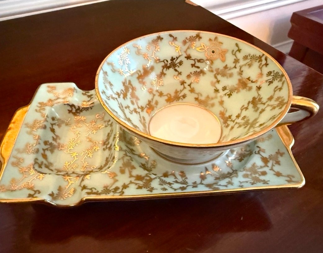 Gilt porcelain snack cup and tray