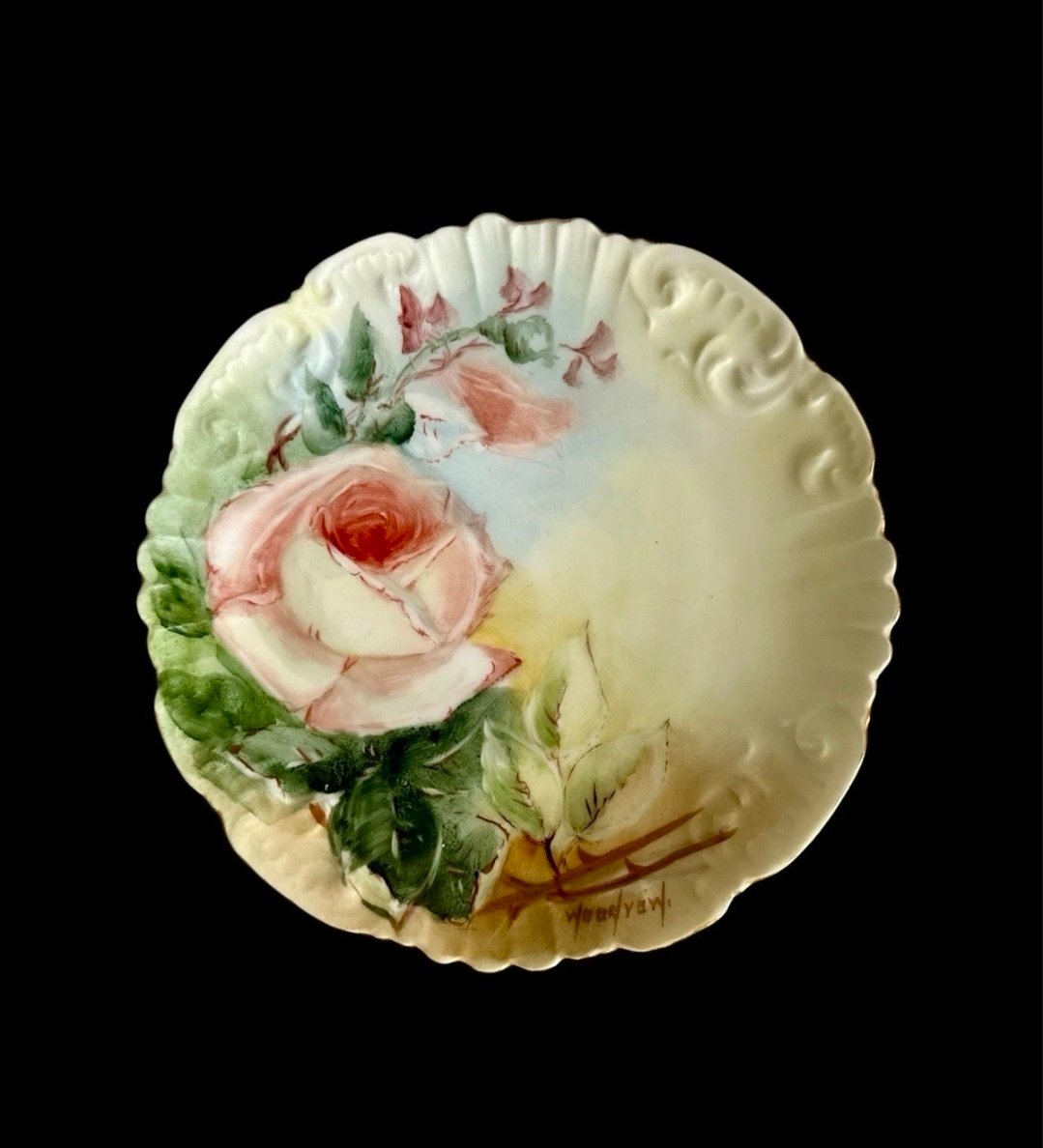 Signed hand-painted rose plate