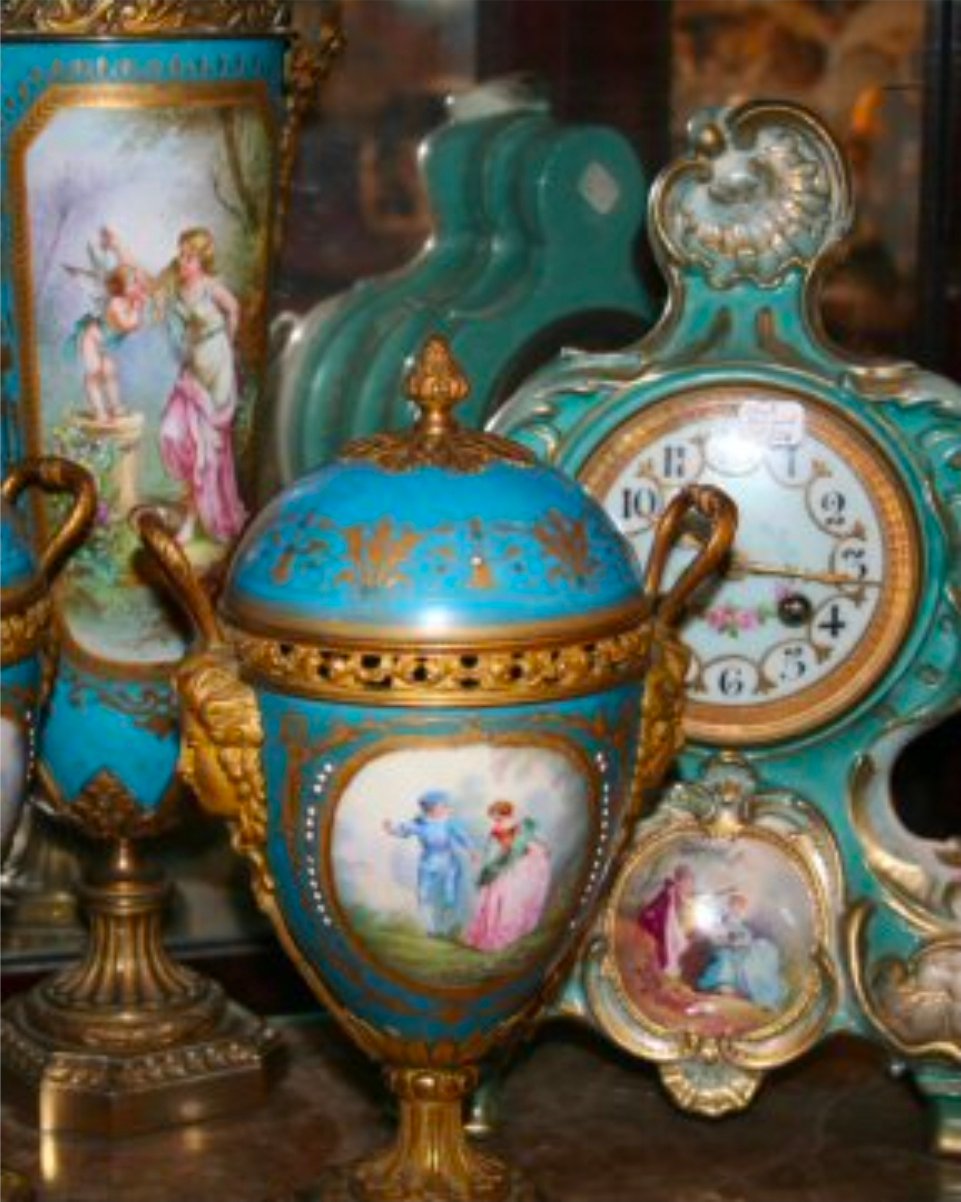 Celeste blue porcelain urn with gilt bronze mounts